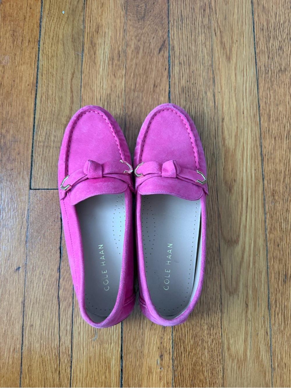Cole Haan Pink Suede Bow Moccasins